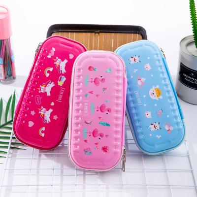 China Cartoon Picture Printing Customized Cartoon School Small Size EVA Blue Unicorn Pen Case Bag 3D Hard Pencil Case For Kids for sale