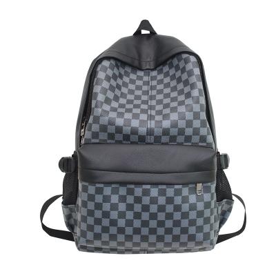 China New PU High School College Students Anti-theft Black Lattice Backpack Men Waterproof Large Capacity School Bag For Girl for sale