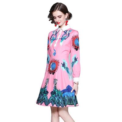 China Y433# Animal Sense Long Sleeve Women's Street Wear Casual Dress High Anti-Static Anti-Static Ladies Retro for sale