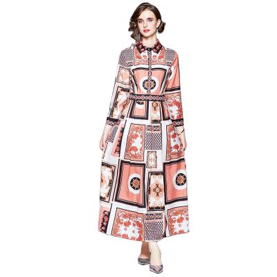 China Y439# New Fashion Anti Static Anti Static Setting Print Lapel Ladies Long Sleeve Midi Length Women One Piece Casual Dress for sale