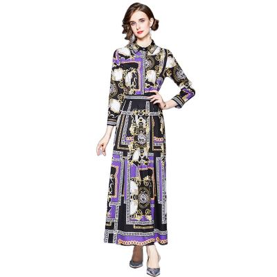 China Y444# Anti-Static Anti-Static In Running Floral Print Dresses Autumn And Winter Fashion Maxi Dress Hot Sale Midi Length Shirt Dress for sale