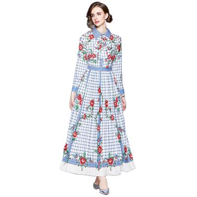 China Y449# new anti-static fashion clothing fashion women printing casual elegant anti-static wholesale ladies long sleeve turn down mid neck waist dress for sale