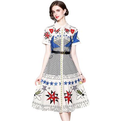 China Y451# Anti-Static Digital Printing Fashion Swing Mid Length Designer New Big Elegant Anti-Static Dress for sale