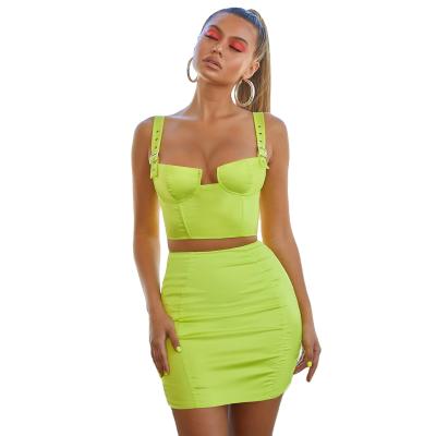 China Y022# Anti Wrinkle Women Anti Wrinkle Solid Color Buckle Wrap Breast Skirt Suits Adjustable Tight Sleeveless Crop Top Sets Two Piece Women's Clothing for sale