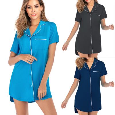 China Y173# New QUICK DRY QUICK DRY pajamas ladies loose lounge wear designer short women's short sleeve cardigan V-neck night wear female simple home dress for sale