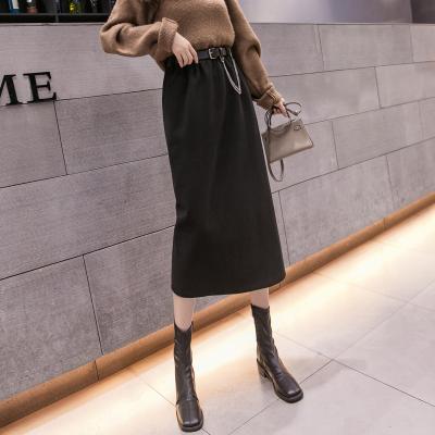 China Y161# waist skirt autumn and winter style new high waist length plus size mid bust split straight above the knee one step skirt with belt for sale