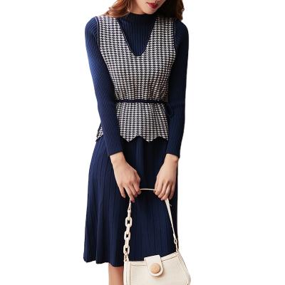 China Y154# Anti-Static Anti-Static Fashion Knit Plain Dress New Simple Color Base Knitted Dress With Vest for sale