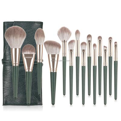 China Angular Blush Pro 14 Pcs High Quality Vegan Synthetic Make Up Brushes Private Label Luxury Professional Makeup Brush Set With Belt Bag for sale