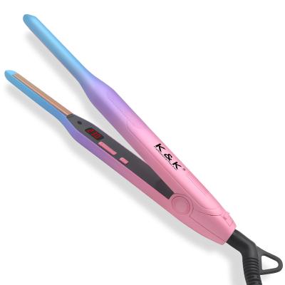 China Hotel Private Label LED Display High Temperature 2 in 1 Flat Iron Mini Small Pink Hair Straightener Ceramic Flat Iron for sale