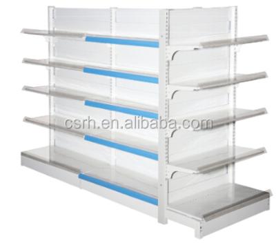 China RH-H14 Manufacturer Four Side Metal Double Sided Double Sided Gondola Shelf For Supermarket for sale