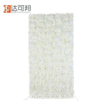 China White Artificial Silk Fabric Customize Flower Wall Rose Wall For Wedding Backdrop Flower Wall Background for sale