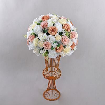 China Beautiful Handmade Floral Silk Wedding Table Colorful Wedding Rose Centerpiece Artificial Red White Flower Ball Flower Arrangement for sale