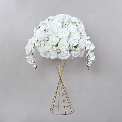 China DKB-44101 Amazon Touch Natural Hot Selling Artificial White Silk Rose Ball Table Kissing Wedding Flower Orchid Flower Centerpiece for sale