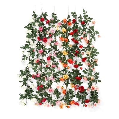 China Beautiful Colorful Rose Rattan Simulative Flower Rose Cane Wall Hangs Fake Condole Top Flower Vine for sale