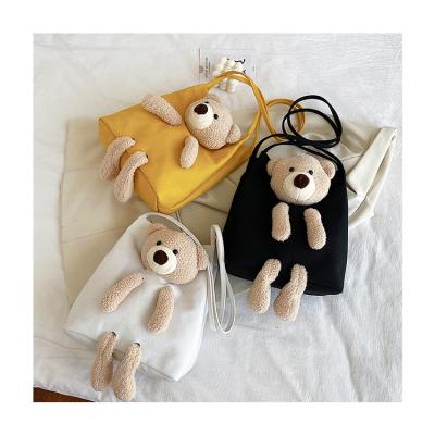 China Cheap factory cartoon teddy bear canvas bag eco-friendly shopping bag for students lovely bear bag for sale