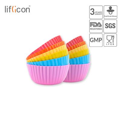 China *Liflicon Viable Silicone Muffin Cups for Kitchen Baking, Pack of 12 Vibrating Muffin Molds in Storage Jar, Liflicon for sale