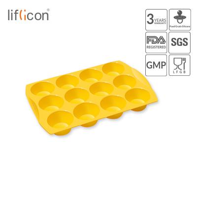 China Liflicon Viable Non-Stick Silicone Baking Tools Cake Tray Mold 12-Cup Cavities for Biscuit and Cupcake Bakeware for sale