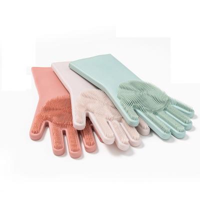 China Eco-Friendly - Liflicon Heat Resistant Silicone Dishwashing Mitt Long With Brush Innovative Products Kitchen Dishwashing Silicone Gloves for sale