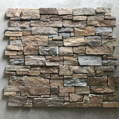 China Traditional Rusty Iron Mesh Quartz Stone Wall Cladding Cement Back Culture Stone for sale