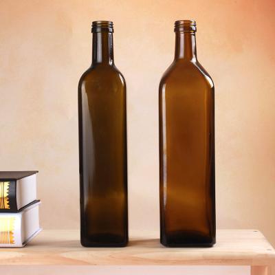 China Wholesale Empty Food Olive Oil Bottle Container Can Square Amber Glass Olive Oil Bottle With Screw Top for sale