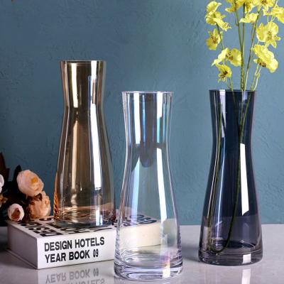 China Modern Plated Luxury Cylinder Clear Decorative Glass Vase Flower Vases For Home Decor for sale