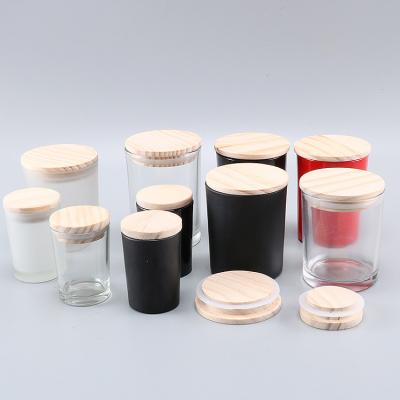 China Home Decoration empty container holders vessels for candle making clear frosted glass candle jars with lids for sale