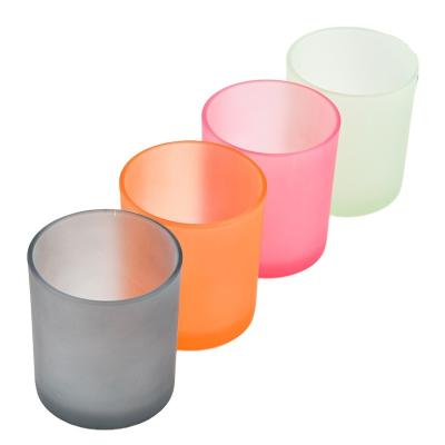 China Home Decoration Empty Container Holders Vessels For Candle Making Frosted Glass Candle Jars With Lids for sale