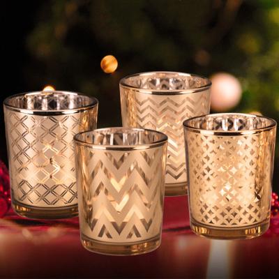 China Home Decoration Plated Empty Unique Container Holders For Candle Making Glass Candle Jars for sale