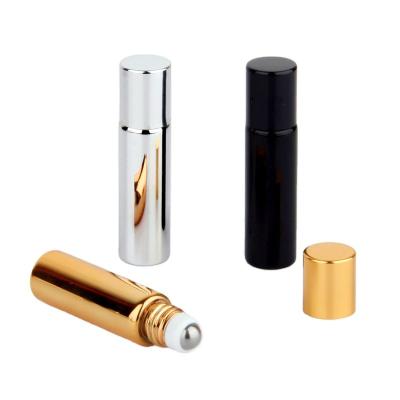 China Private Label 5ml/10ml Essential Oil Roller Cosmetic Luxury Unique Golden Empty Glass Bottle for sale