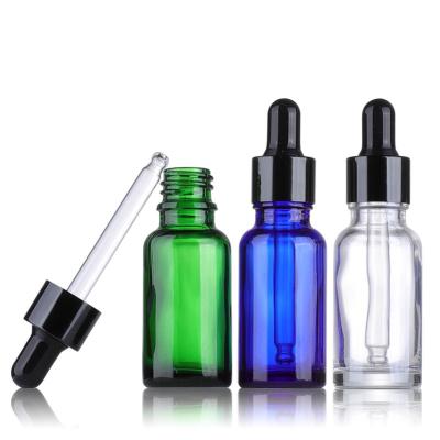 China 5ml/10ml/15ml/20ml/30ml/50ml/100ml Cosmetic Empty Clear Blue Essential Oil Bottle With Glass Dropper for sale