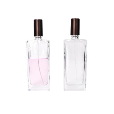 China Logo Empty Refillable Luxury Clear Spray 50ml Square Cosmetic Customized Glass Perfume Bottle for sale