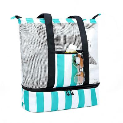 China Cotton Canvas Fashion Tote Bags Mesh Beach Tote Bag With Cooler Insulated Detachable Pool Bags For Women for sale