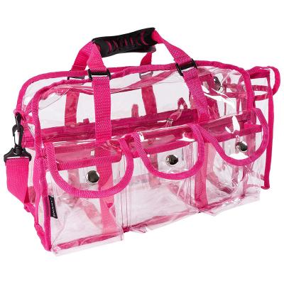 China Fashion Clear PVC Large Makeup Bag Professional Makeup Artist Rectangular Tote With Shoulder Strap for sale