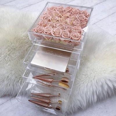 China Plastic (PMMA) Naxiali Valentine's Day Gift Perspex Box For 16 Rose FlowerDelivery Clear Acrylic Cool Box Acrylic Boxes For Roses With Drawer for sale