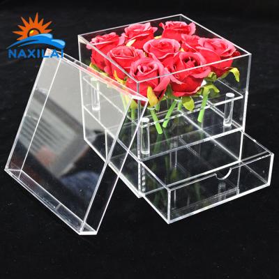 China Recycled Materials Naxilai Acrylic Flower Boxes Rose Box Transparent Acrylic Artwork Decoration Flower Preservation Custom Crystal Display Box for sale