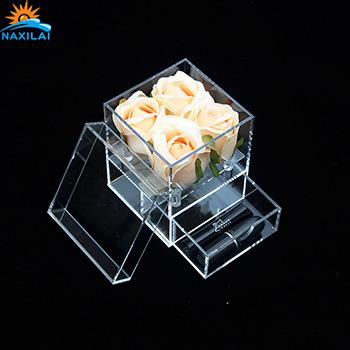 China Naxilai Handmade Wholesale Acrylic Flower Box Clear Acrylic Flower Box Luxury Acrylic Flower Box With Drawer Rose Display Case for sale