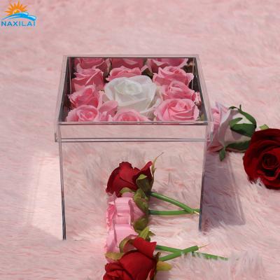 China Durable Promotional Large Luxury 9 Holes Acrylic Box Preserved Flowers Mirror Acrylic Box Rose Flower Display Box Acrylic for sale