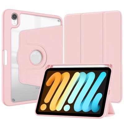 China iPad Mini 6 suitable for ipad mini6 protective sleeve rotating acrylic protective shell with pen slot leather protective shell for sale