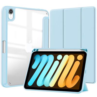 China iPad Mini 6 for ipad mini6 2021 clear acrylic leather case cover mini6 for tablet shockproof with pen slot leather case for sale