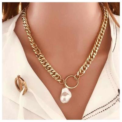 China Environmental friendly. Simple design fashion personality large pearl baroque simple necklace gold chain necklace designs necklace metal for sale