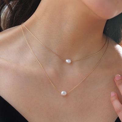 China Simple Vintage Gold Plated Clavicle Natural Freshwater Necklace Multilayer Double Layer White Baroque Pearl Necklace for sale