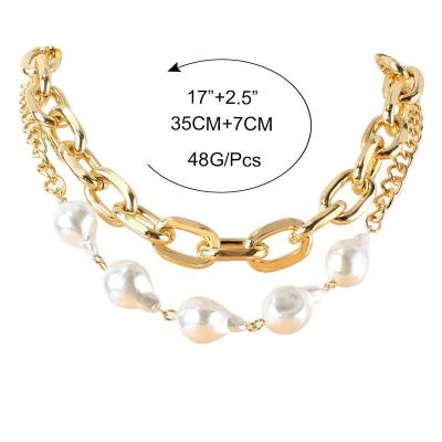 China Environmental friendly. Simple Design Baroque Irregular Pearl Necklace Gold Plated Multilayer Chain Necklace For Women Luxury Pearled for sale