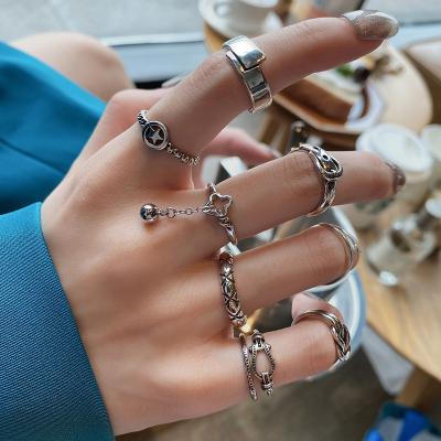 China Vintage Fashion Trend Design Irregular Ring Personality Adjustable Ring Stainless Steel Rings Silver for sale