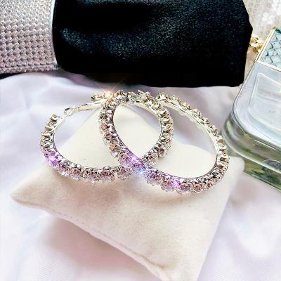 China FASHIONABLE Big Silver Diamond Earrings Fashionable Simple Shiny Circle S925 Women's Circle Earrings for sale