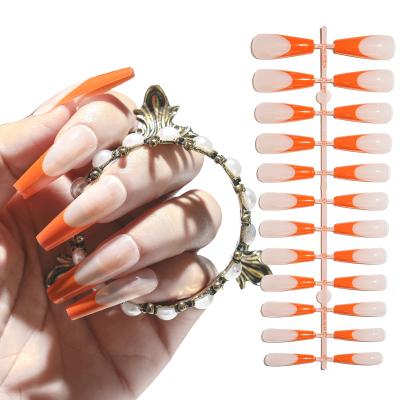 China Nail tips; 24pcs/sheet Artificial Flesh Color Long Tips Coffin Ballerina Nail Tips French Press On Nails for sale