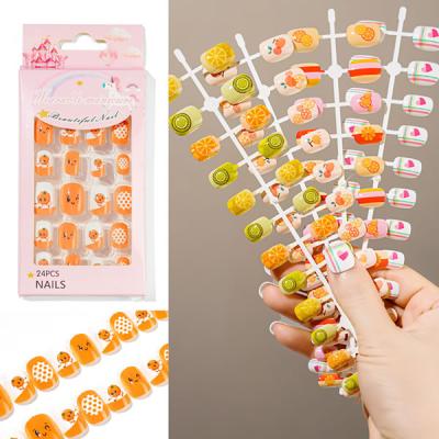 China Nail tips; 24pcs/box Cartoon Fruit Ice Cream Summer Child Nail Art Artificial Colorful Kid Press On Nails for sale