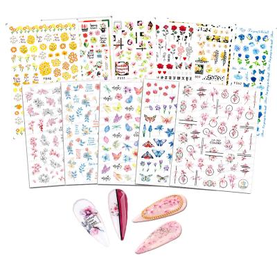 China Nail Art Decorations Floral Nail Stickers Flower Decals Rose Daisy Peach Blossom Cherry Butterfly Flower Butterfly Nail Sticker for sale