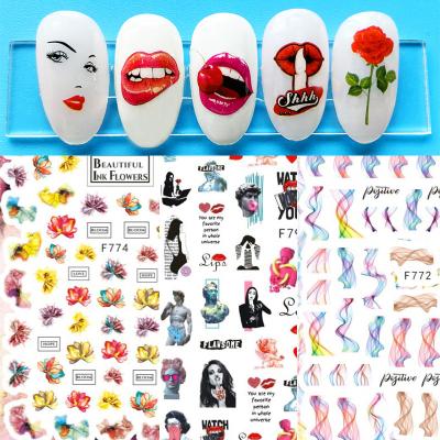 China New Sexy Lip Nail Sticker 3D Character Sexy Lips Grow Leaves Flower Fruit Nail Art Decal Sticker for sale