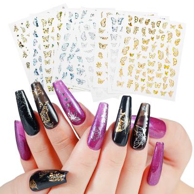 China Gold Silver Nail Art Design Series Water Decals Laser Nail Stickers Cartoon Butterfly Stickers Nail Art Stickers 10 for sale