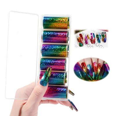 China Nail Polish Foil Rainbow Gradient Laser Holographic Color Marble Wraps Nail Art Transfer Foil for sale